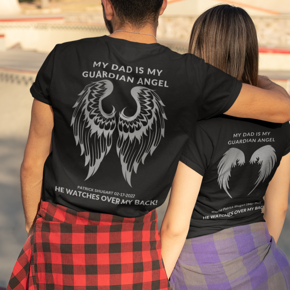 GUARDIAN ANGEL DAD CUSTOMIZE NAME T-Shirt Remembrance Gift Memorial Gift Loss of Dad Tshirt Loved One Angel Wings Shirt