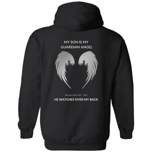 MY SON IS MY GUARDIAN ANGEL  CUSTOMIZE NAME & DATE  Pullover Hoodie, Remembrance Gift,Memorial Gift, Loss of a loved one Angel Wings