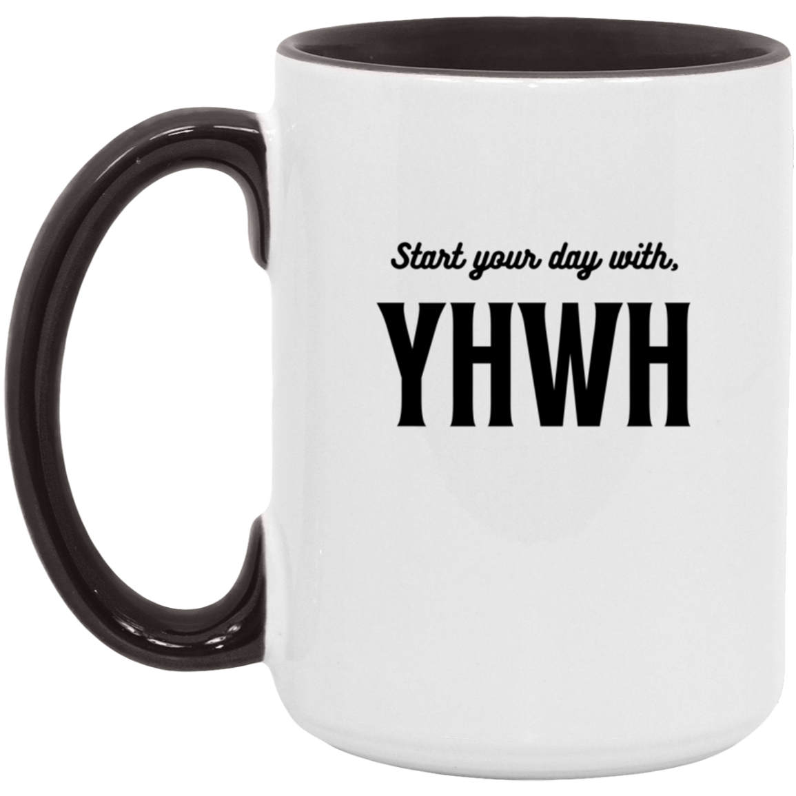 Start your day with YHWH Accent Mug Faith Based