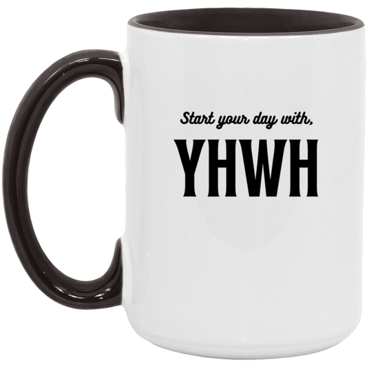 Start your day with YHWH Accent Mug Faith Based